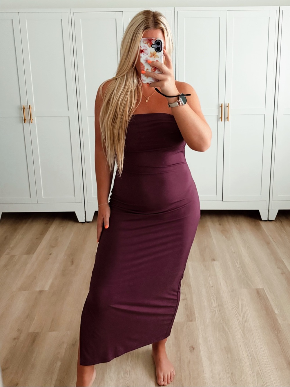 Strapless Draped Maxi Dress in Plum